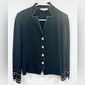 St. John Evening Black Embellished Knit Jacket – Diamond Buttons, Size 10, Rare